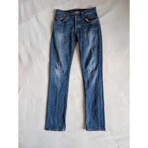 Nudie Jeans Mens Waist 31 Leg 32 Used Indigo Blue Denim Grim Tim Skinny Button
